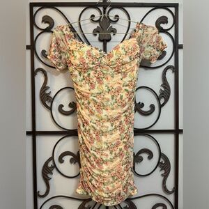 Beautiful Romantic Bodycon Floral Ruched Dress with Built In Bra